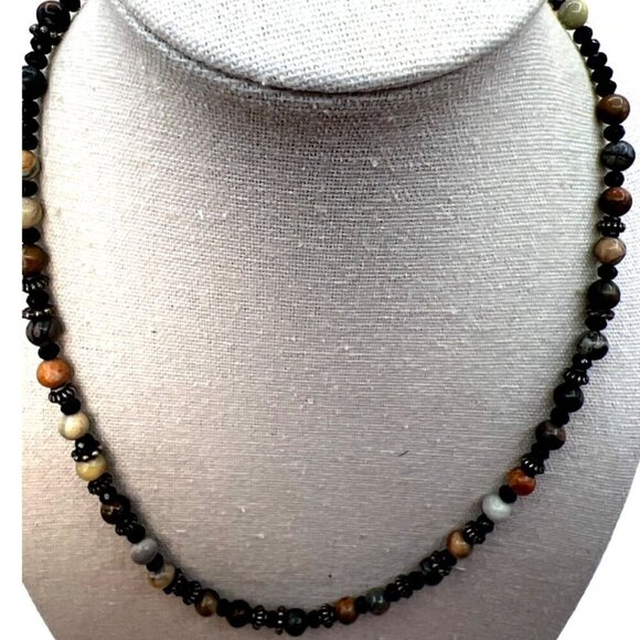 Handcrafted Beaded Necklace With Earth Tone Gemstones & Metal Spacers.   B88 - Picture 7 of 9